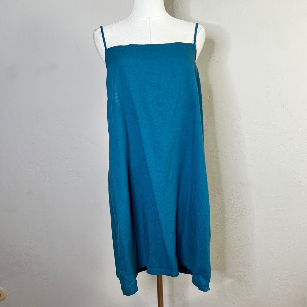 Vitamin A Dress Tunic Cover Up Womens Size XL Blue Linen Blend Mini Sleeveless